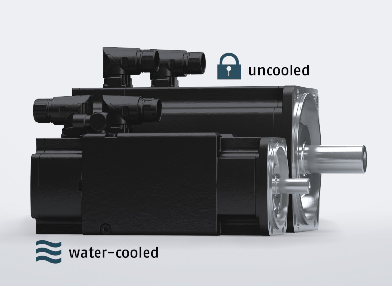 Servo motor size comparison water-cooled vs uncooled